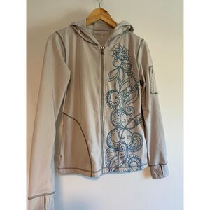 Title Nine Outdoors Full Zip Grey with Flowers THUMB HOLES! Size S